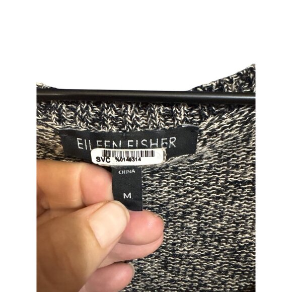 Eileen Fisher Womens Medium V-Neck Knit Top 3/4 Sleeve Linen Wool Blend Black Be - Picture 3 of 4
